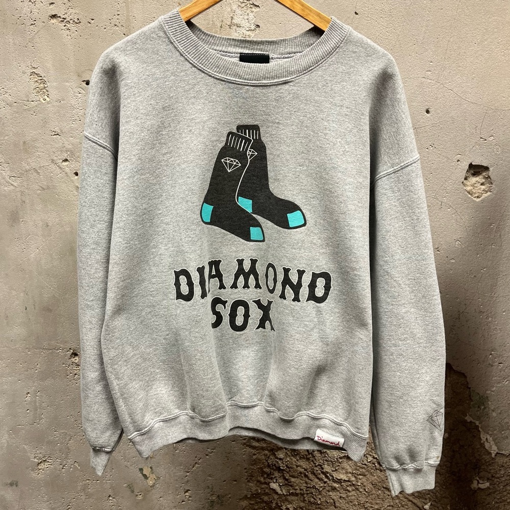 Y2K Diamond Supply Co. Sox Gray Crewneck Teal Accent Sweatshirt Large L Skater